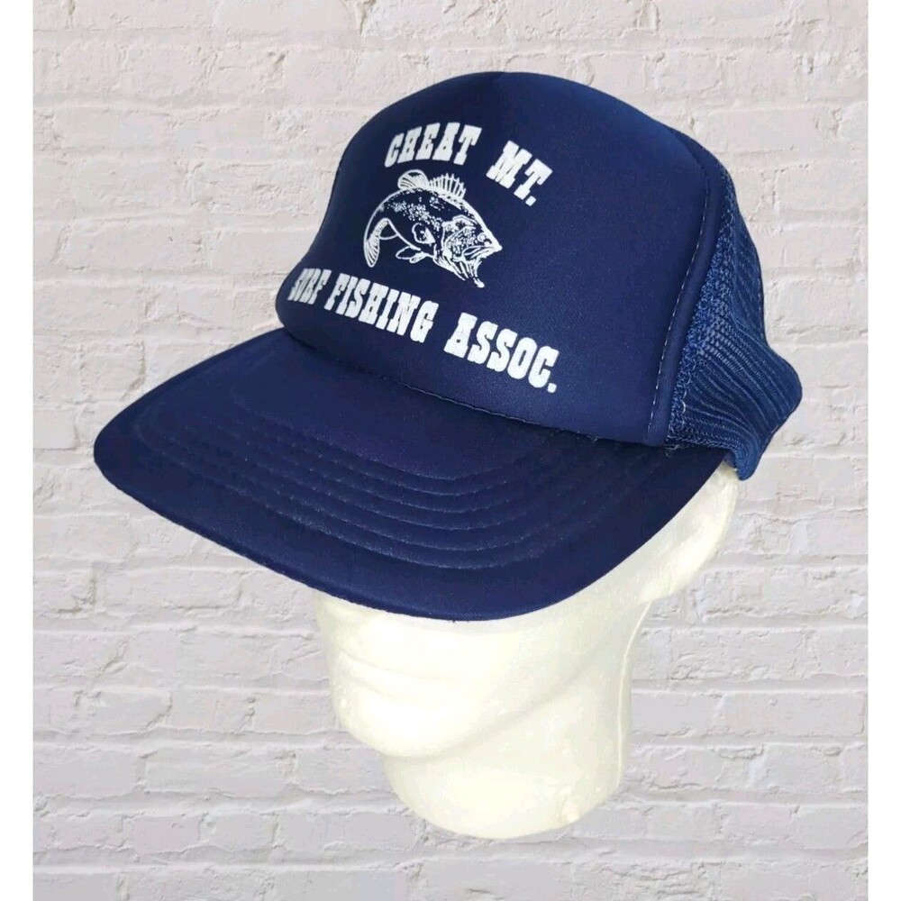 Vtg 80s Blue Mesh Trucker Hat Snapback Cheat Mt Fishing Outdoor Bass Fish